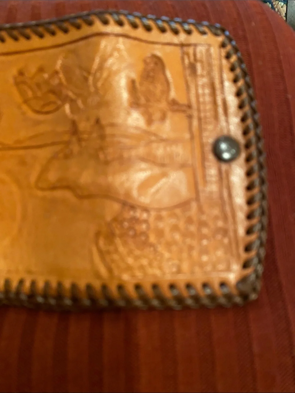 Handtooled Brown Leather Key Wallet - Vintage 1940-1970